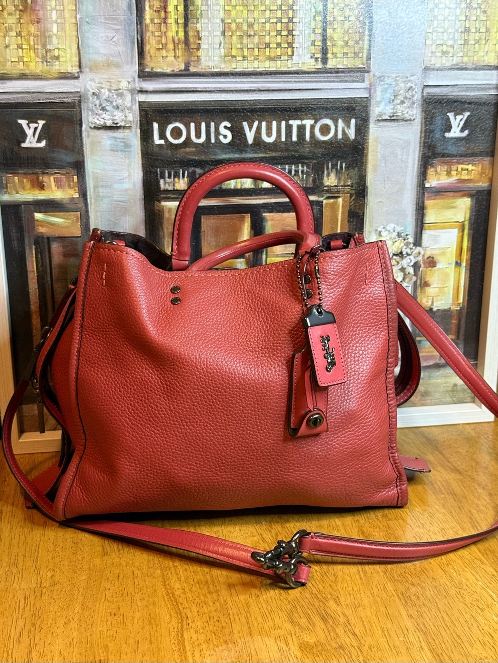 Coach Rogue RustRed Pebbled Leather Shoulder Bag